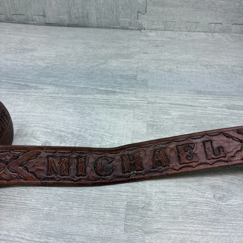 Circle Y Western Leather Belt‎ Mens 38 Carved Leather Detail MICHAEL